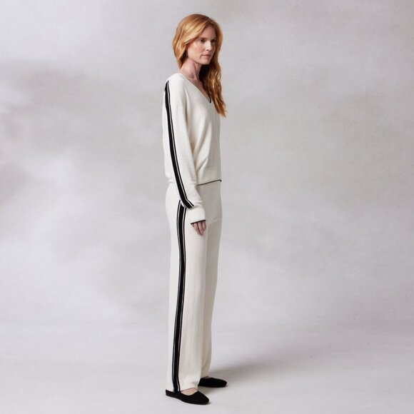 Kashwére Kash-chic V-Neck Track Sweater & Palazzo Track Pants - Stripe - Picture 3 of 16